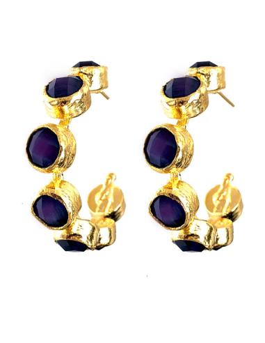 PENDIENTES ARO MUJER ANCHO DE PIEDRAS MORADAS- JOYAS ONLINE