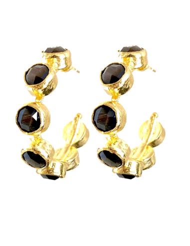 PENDIENTES ARO MUJER ANCHO DE PIEDRAS MARRONES - JOYAS ONLINE