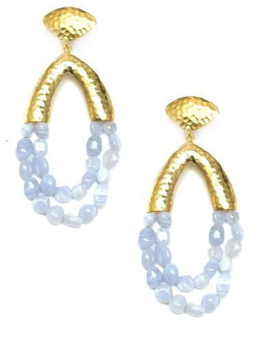PENDIENTES GRANDES MUJER PIEDRAS NATURALES AZUL PASTEL - PENDIENTES FIESTA