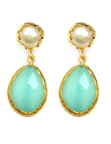 PENDIENTES MUJER DE LAGRIMA PIEDRA VERDE AGUA-JOYAS ONLINE
