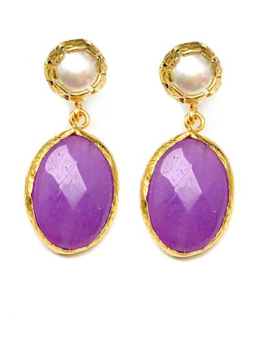 PENDIENTES MUJER PEQUEÑOS DE PIEDRAS NATURALES LILA, COMPRAR PENDIENTES