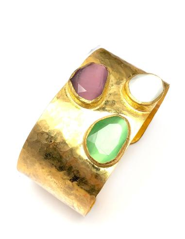 BRAZALETES ANCHOS DORADOS CON PIEDRAS NATURALES JOYAS MADRID