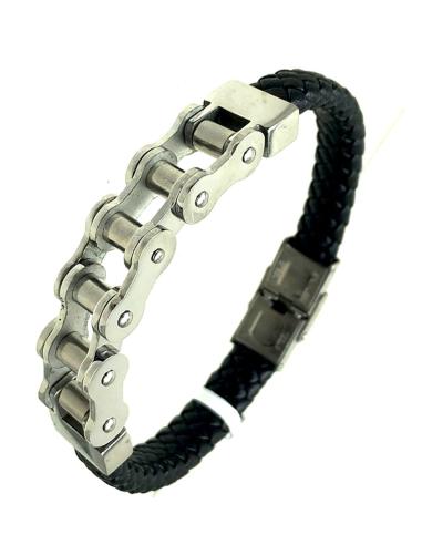 PULSERAS DE HOMBRE CUERO TRENZADAS CON CADENA MOTO DE ACERO