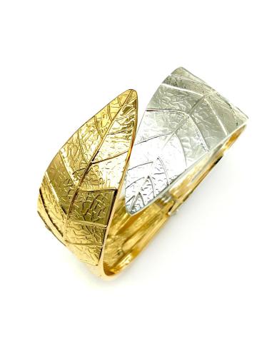 BRAZALETES ANCHOS MUJER CON DISEÑO DE DOBLE HOJA PLATEADA Y DORADA