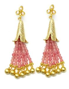 PENDIENTES MUJER DE CASCADA EN PIEDRAS ROSAS - JOYAS MADRID