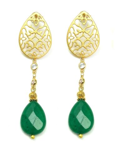 PENDIENTES MUJER DE LAGRIMA EMERALDA - PENDIENTES BISUERIA Y JOYERIA  BODAS