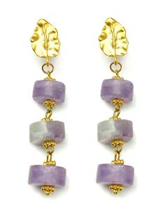 PENDIENTES MUJER MORADOS AMATISTA CON ORO CHAPADO - JOYAS ONLINE