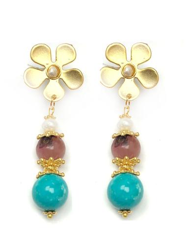 PENDIENTES MUJER BISUTERIA DE FLORES Y PIEDRAS DE COLORES