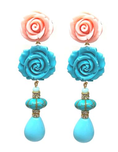 PENDIENTES MUJER CORAL Y TURQUESA - PENDIENTES FLAMENCA PASARELA