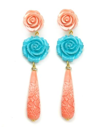 PENDIENTES MUJER  TURQUESA Y CORAL  - MODA FLAMENCA ONLINE