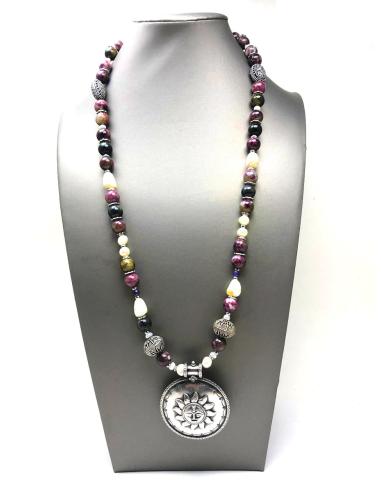 COLLARES PLATA MUJER LARGOS DE PIEDRAS CON COLGANTE DE SOL