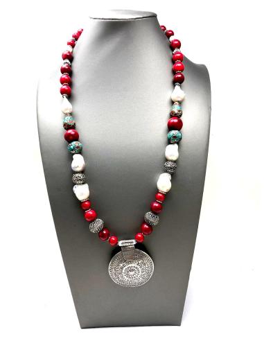 COLLARES PLATA MUJER LARGOS CORAL Y PERLA BARROCA - JOYERIAS MADRID