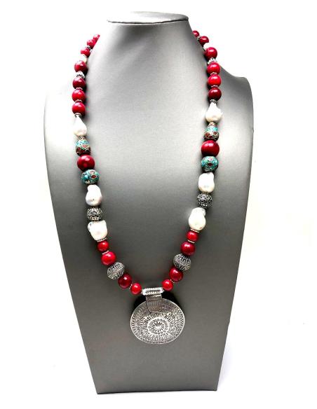 COLLARES PLATA MUJER LARGOS CORAL Y PERLA BARROCA - JOYERIAS MADRID