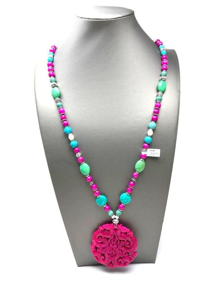 COLLARES MUJER LARGOS DE PIEDRA FUCSIA CON MEDALLON - JOYERIAS MADRID