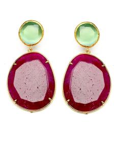 PENDIENTES DE MUJER LARGOS FUCSIAS CON VERDE DE PIEDRAS