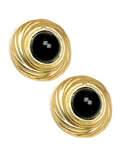 PENDIENTES DE CLIP MUJER DORADOS CON NEGRO PRECIOSO ROSETON