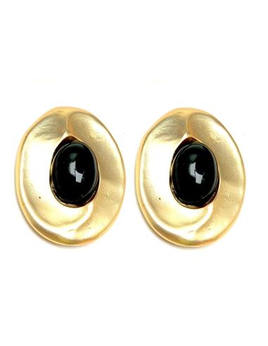 PENDIENTES DE MODA GRANDES DE CLIP DORADOS CON NEGRO