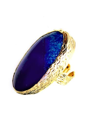 ANILLOS GRANDES AZULONES CON ORIGINAL CORTE DE PIEDRA BICOLOR