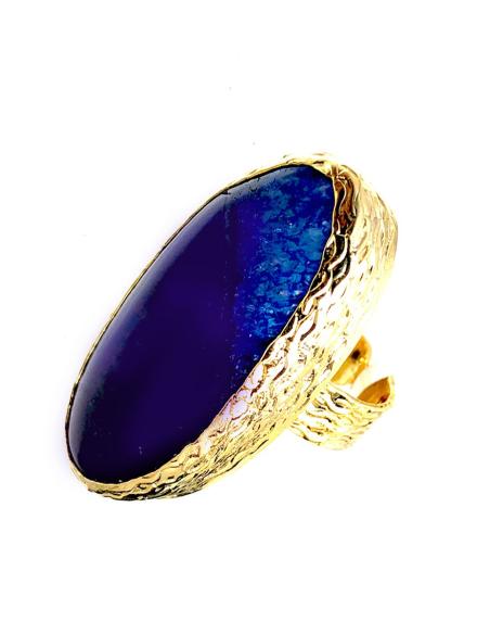 ANILLOS GRANDES AZULONES CON ORIGINAL CORTE DE PIEDRA BICOLOR