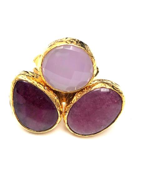 ANILLOS DE MUJER ROSAS Y GRANTES DE PIEDRAS Y BAÑO DE ORO