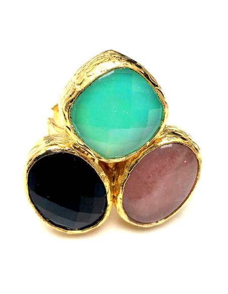 ANILLOS DE MUJER NEGROS Y ROSAS DE PIEDRAS Y BAÑO DE ORO