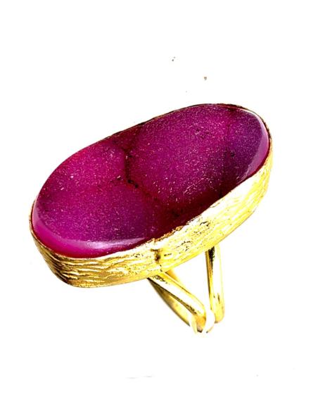 ANILLOS DE PIEDRAS DRUSAS ROSAS FUCSIAS CON BAÑO DE ORO
