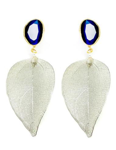PENDIENTES DE MUJER LARGOS PLATEADOS CON PIEDRAS EN AZUL