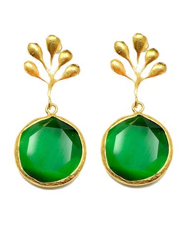 PENDIENTES PARA BODAS DE PIEDRAS VERDES CON BAÑO DE ORO\n\n