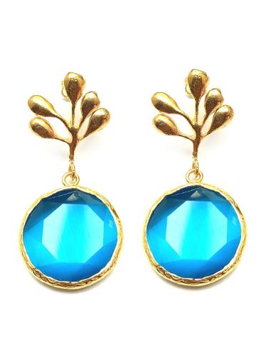 PENDIENTES PARA BODAS DE PIEDRAS AZULES CON BAÑO DE ORO\n\n