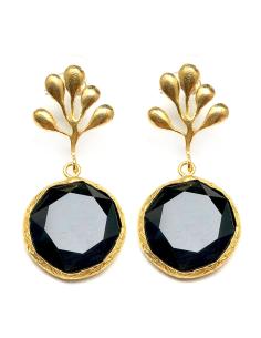 PENDIENTES PARA BODAS DE PIEDRAS NEGRAS CON BAÑO DE ORO\n\n