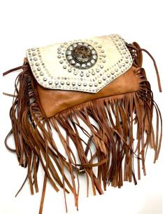 BOLSOS DE PIEL HECHOS A MANO DECORADO CON FLECOS Y TACHUELAS