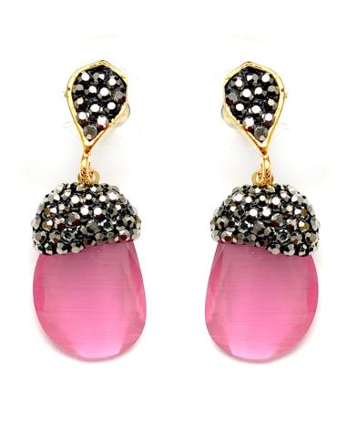 PENDIENTES PEQUEÑOS ROSAS DE PIEDRAS SEMIPRECIOSAS