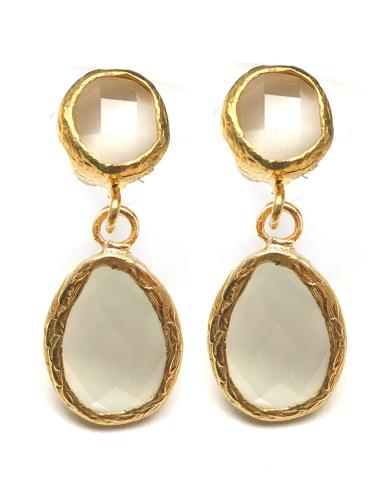 PENDIENTES PEQUEÑOS DE PIEDRAS BLANCAS Y BAÑO DE ORO