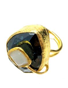 ANILLOS DE MUJER CON BAÑO DE ORO Y PIEDRAS NEGRAS