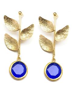 PENDIENTES DORADOS CON PIEDRAS AZULONAS Y BAÑO DE ORO