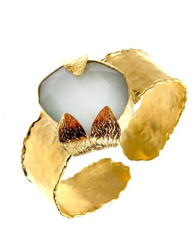 BRAZALETES  MUJER DORADO CON BAÑO DE ORO Y PIEDRAS BLANCAS