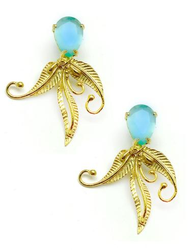 PENDIENTES AZULES CON BAÑO DE ORO Y PIEDRAS PARA BODAS