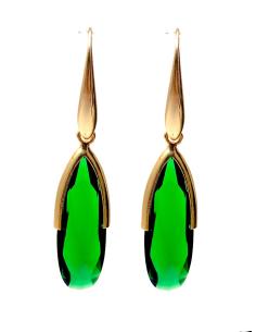 PENDIENTES  LARGOS LAGRIMA VERDE DE CRISTAL CON CIERRE DE GANCHO