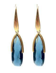PENDIENTES LARGOS  LAGRIMA DE BISUTERIA CON CRISTAL AZUL MARINO