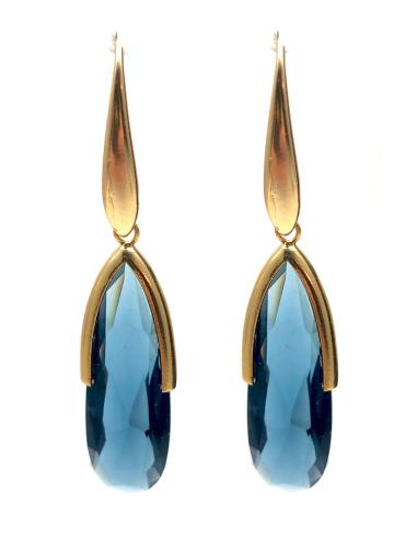 PENDIENTES LARGOS  LAGRIMA DE BISUTERIA CON CRISTAL AZUL MARINO