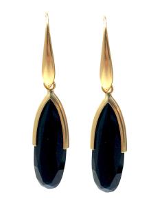 PENDIENTES LARGOS LAGRIMA DE BISUTERIA NEGROS CON CIERRE DE GANCHO