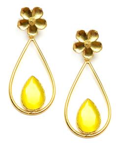 PENDIENTES LARGOS AMARILLOS CON PIEDRAS SEMIPRECIOSAS JOYAS FIESTA