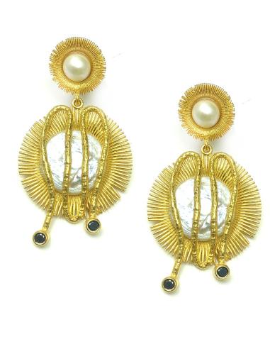 PENDIENTES DE MUJER LARGOS CON PERLAS Y BAÑO DE ORO