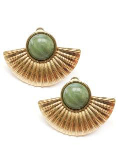 PENDIENTES DE CLIP PARA MUJER ABANICO  EN VERDE MUSGO PARA TU OUTFIT
