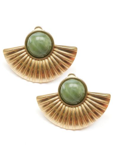 PENDIENTES DE CLIP PARA MUJER ABANICO  EN VERDE MUSGO PARA TU OUTFIT