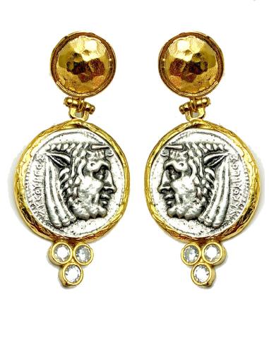 PENDIENTES LARGOS DE MONEDAS ANTIGUAS DECORADOS CON CRISTAL
