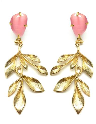 PENDIENTES ROSAS DE FIESTA LARGOS DE MUJER CON PRECIOSO DISEÑO DE HOJAS