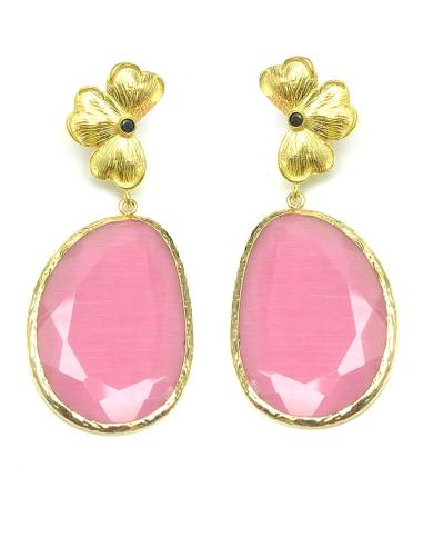 BONITOS PENDIENTES DE MUJER CON PIEDRAS ROSAS MUY ELEGANTES