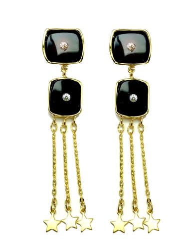 PENDIENTES MUJER NEGROS LARGOS JOYAS ACABADAS CON BAÑO DE ORO DE 24 K