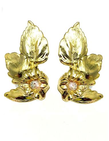 PENDIENTES DE MUJER  HOJAS Y FLORES CON BAÑO DE ORO DE 24 K